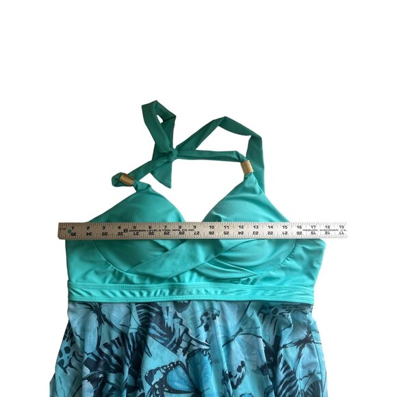 Womens Halter Neck Turquoise Butterfly Print  2 Pc Swimsuit Dress, Size XXL - Picture 12 of 16